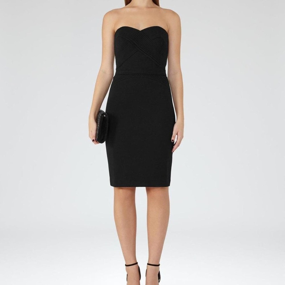 REISS Black Sweetheart Neckline Fitted Bodycon Strapless Mini Dress Size Small